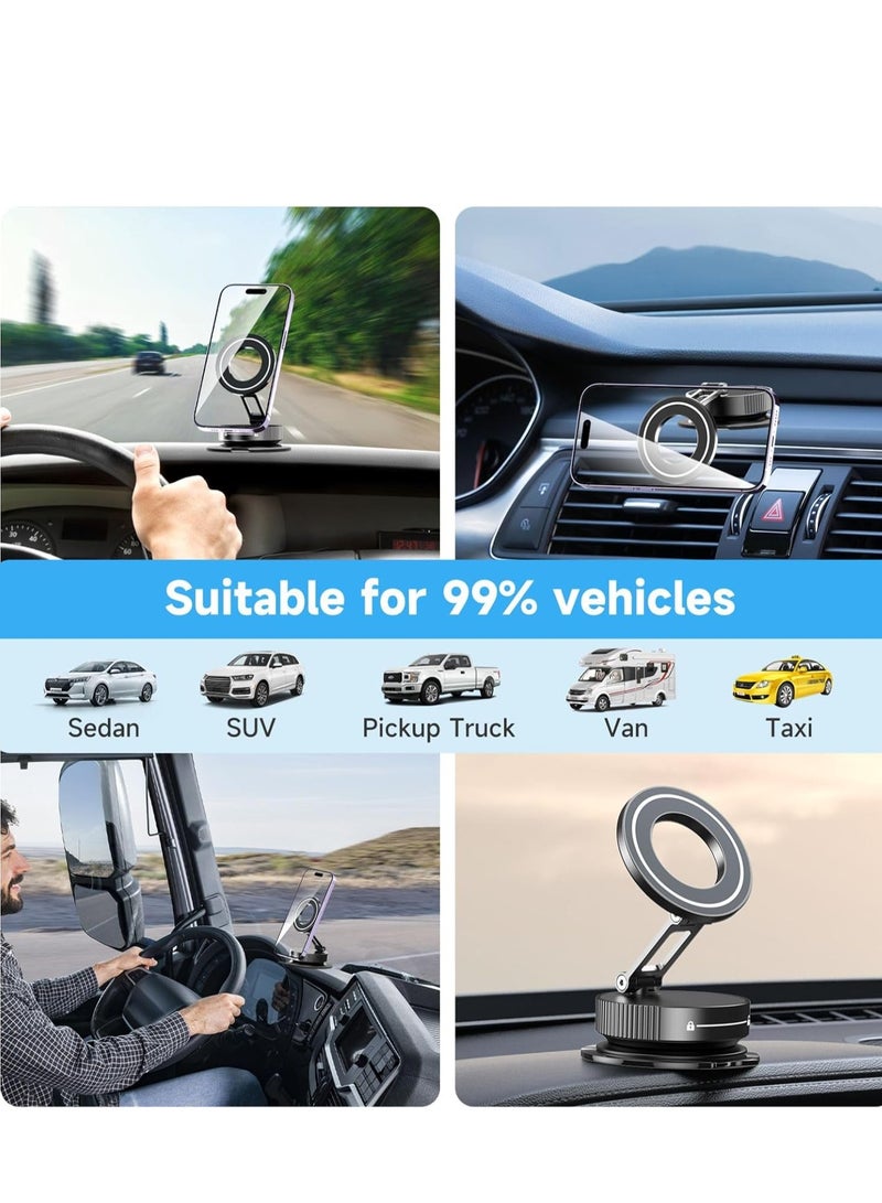 Loxira Magnetic Phone Holder, 360° Rotating Magnetic with Suction Cup Base. 2025 Upgraded Mechanical All-Alloy Material Foldable Portable Nixie Phone Holder for Car Without Charging - Image 3