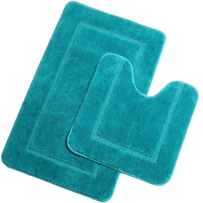 Pauwer Non Slip Bath Mat Set 2 Piece Shaggy Microfiber Machine Washable Bath Mats with Toilet Rug Absorbent Soft Shower Rug for Bathroom Turquoise 53 x 86 cm50 x 50 cm