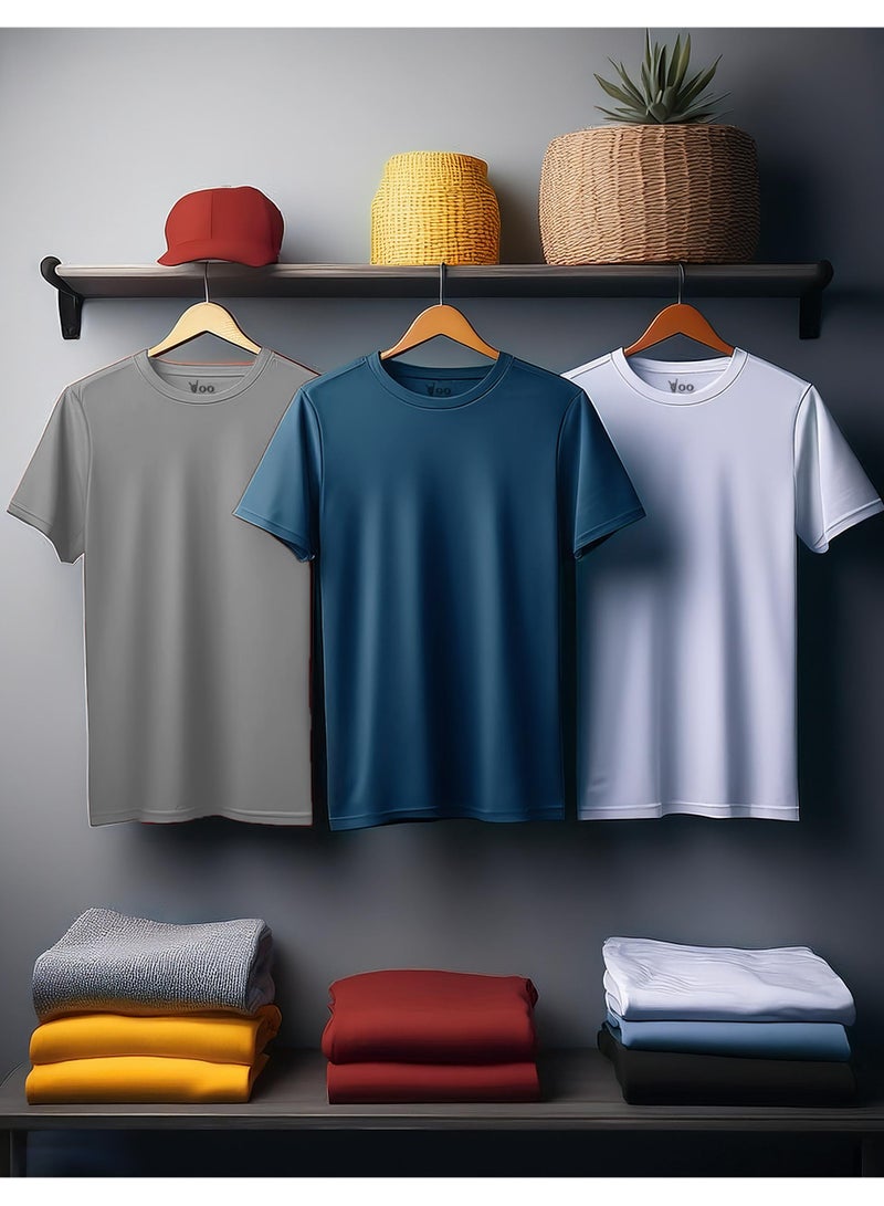 Yoo Street Bundle of 3 Classic T-Shirts - WHITE LIGHT INDIGO GRAY