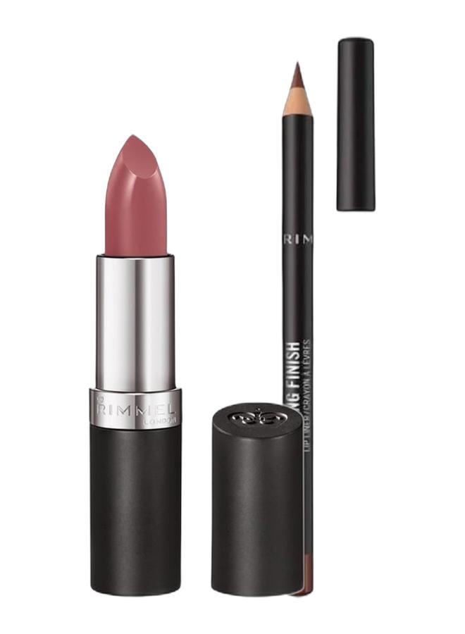 RIMMEL LONDON Lasting Finish Lipstick By Kate Moss 08 Rossetto & Lasting Finish Lip Liner – 790 –Brownie PieBundle - Image 1