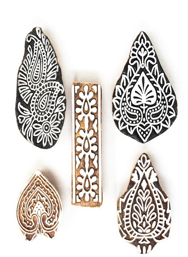 TwoGrams | Set of 5 | Wooden Stamp Block, Printing Stamp Design Set | Block for Printing Saree Border | Dresses, Craft Card Making, Scrapbook, Clay Pottery - Image 1