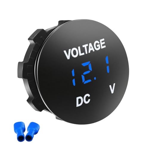 BDZMC Battery Voltage Meter DC 12V Waterproof Voltage Meter Tester LED Digital Display Voltage Gauge Meter Battery Monitor Indicator Round Panel Voltage Gauge for Car Motorcycle Boat Blue - Image 1