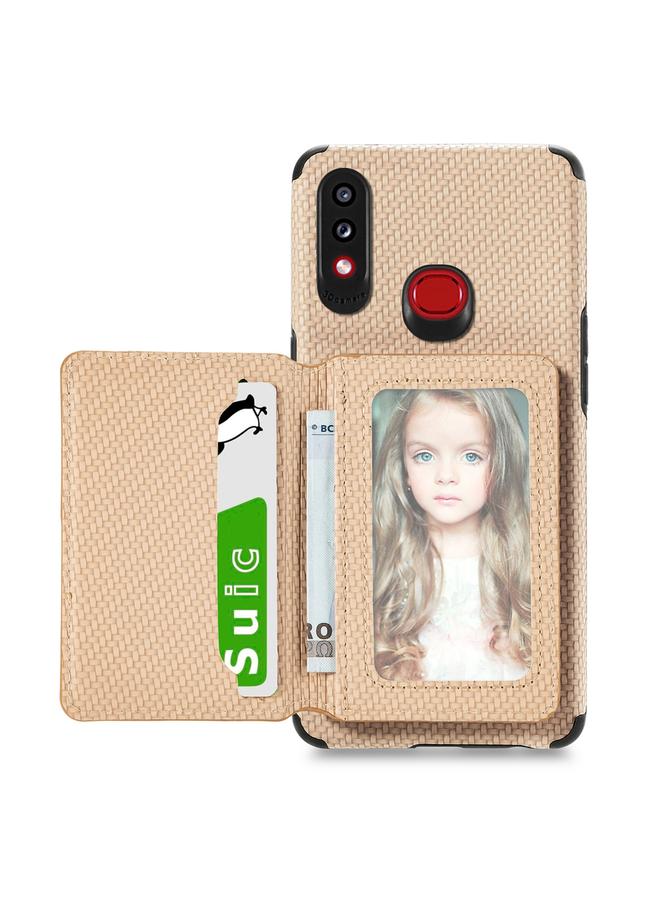 The Bros Case For Samsung Galaxy A10S Carbon Fiber Magnetic Card Bag TPU+PU Shockproof Back Cover Case with Holder & Card Slot & Photo Frame 