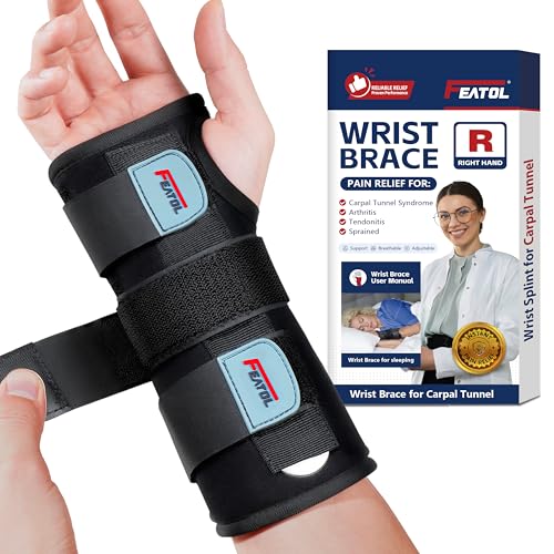 FEATOL Wrist Brace for Carpal Tunnel, Adjustable Night Wrist Support Brace with Splints Right Hand, Large/X-Large, Hand Support for Arthritis, Tendonitis, Sprain, Injuries - Image 1