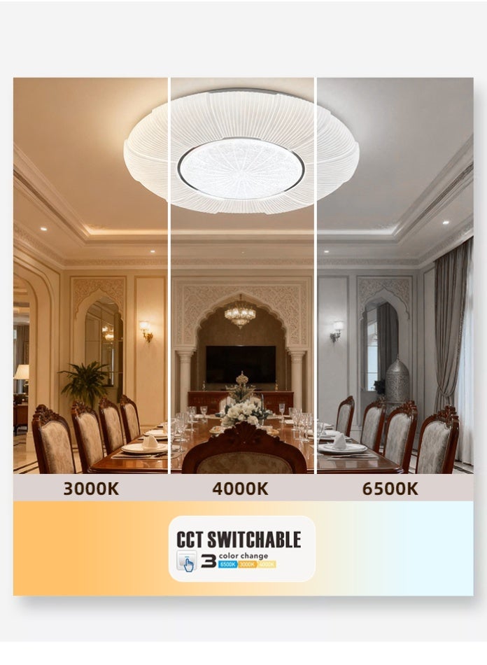 مودي مصباح سقف LED بقوة 80 واط، 49 سم، 3 ألوان قابلة للتبديل بتقنية CCT، 3000 كلفن/4000 كلفن/6500 كلفن، سطوع عالي 6000 لومن، بدون وميض، مصباح تثبيت مدمج من مادة PVC لغرفة النوم، غرفة المعيشة، غرفة الطعام - Image 2