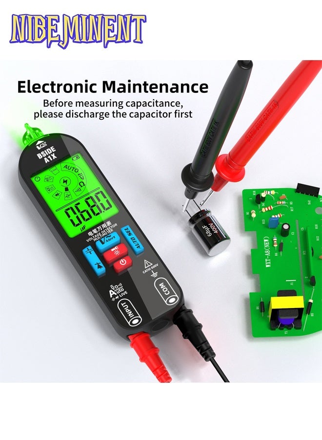 NIBEMINENT A1X Fully Automatic Anti-Burn Intelligent Digital Multimeter, Rechargeable Electrical Voltmeter Ohm Meter Tester, Smart Non Contact Fast Accurately Measures DC AC Diode Voltage, Current, Resistance, Continuity, Temperature, Live Wires Check - Image 2