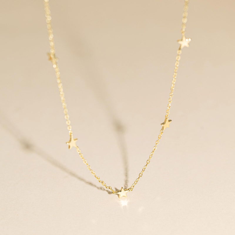 VRIUA Star Necklace for Women - 14K Gold Plated Dainty Chain Necklace with Five Small Star Charms, Minimalistic Trendy Jewelry Gift - Image 4