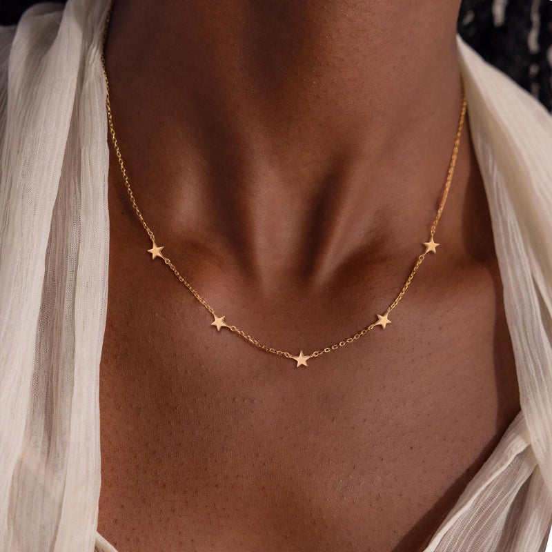 VRIUA Star Necklace for Women - 14K Gold Plated Dainty Chain Necklace with Five Small Star Charms, Minimalistic Trendy Jewelry Gift - Image 2