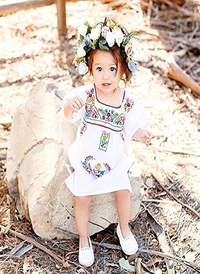 Kashoer Newborn Toddler Baby Girls Ethnic Embroidery Floral Dress Long Sleeve Party Sundress Skirt (12-18Months, White) - Image 4