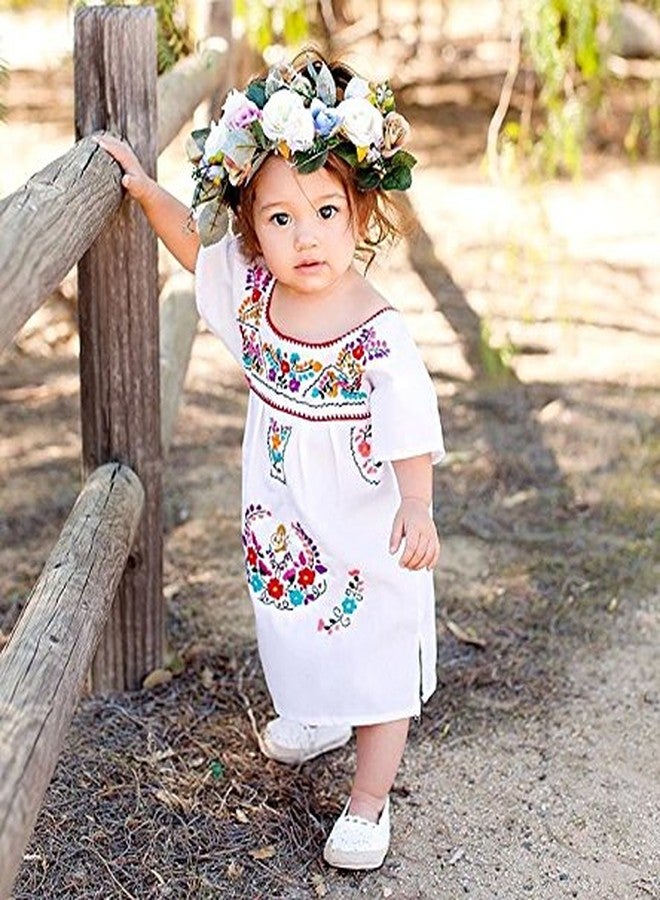 Kashoer Newborn Toddler Baby Girls Ethnic Embroidery Floral Dress Long Sleeve Party Sundress Skirt (12-18Months, White) - Image 5