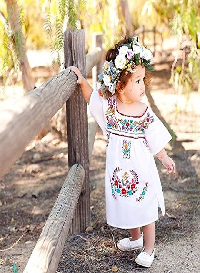Kashoer Newborn Toddler Baby Girls Ethnic Embroidery Floral Dress Long Sleeve Party Sundress Skirt (12-18Months, White) - Image 3
