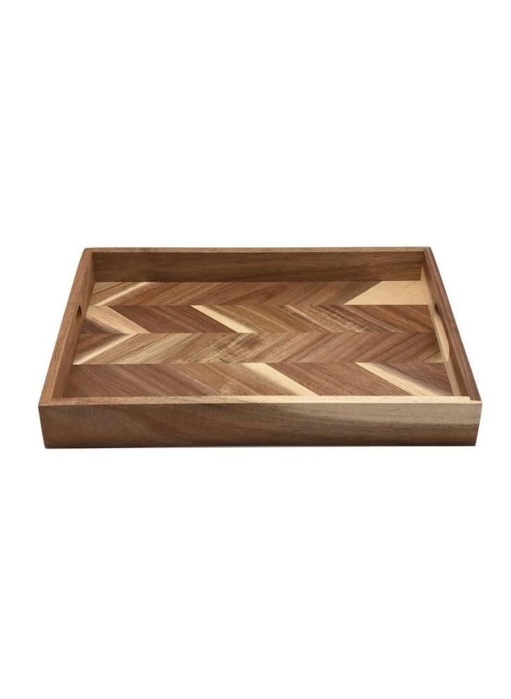 Premium Wooden Serving Tray – Rectangular with Chevron Design