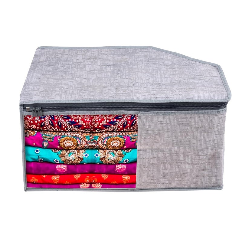 Homestic Homestic Blouse Cover Clothes Storage Bag Zipper Closure Wardrobe Organizers Clothes Organizer with Transparent Window Jute Printed Clothes Bag Pack of 12 Gray  - Image 2