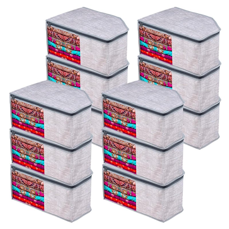 Homestic Homestic Blouse Cover Clothes Storage Bag Zipper Closure Wardrobe Organizers Clothes Organizer with Transparent Window Jute Printed Clothes Bag Pack of 12 Gray  - Image 1