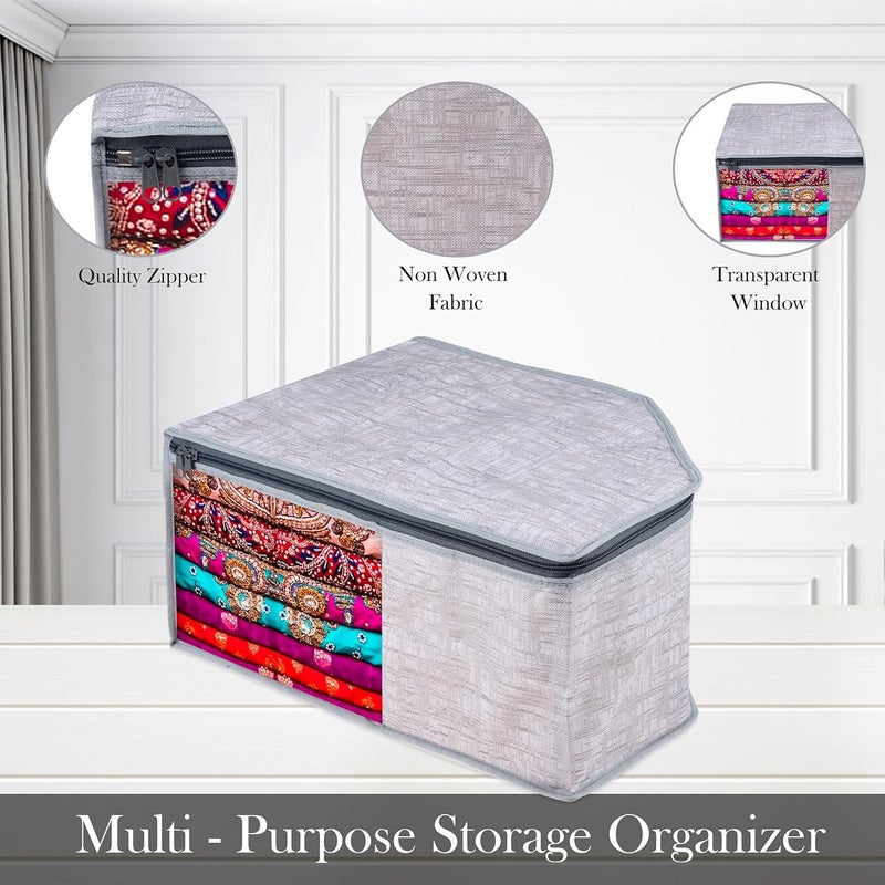 Homestic Homestic Blouse Cover Clothes Storage Bag Zipper Closure Wardrobe Organizers Clothes Organizer with Transparent Window Jute Printed Clothes Bag Pack of 12 Gray  - Image 4