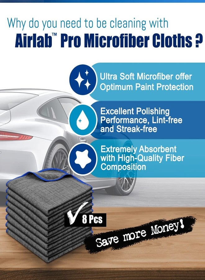Airlab Microfiber Towels for Cars Wash Drying Auto Detailing, Highly Absorbent, Lint-Free, Streak-Free, All-Purpose Cleaning Cloths for Household, 16" x 16", Pack of 8, Grey - Image 2