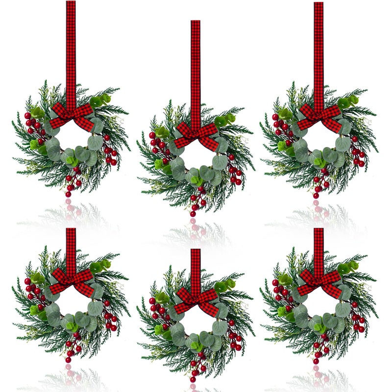 JUSTOTRY 6Pcs Christmas Wreath 10 Inch Mini Wreaths for Kitchen Cabinets Christmas Door Wreath Small Christmas Wreath for Fireplace Window Farmhouse Indoor Home Decorations - Image 2