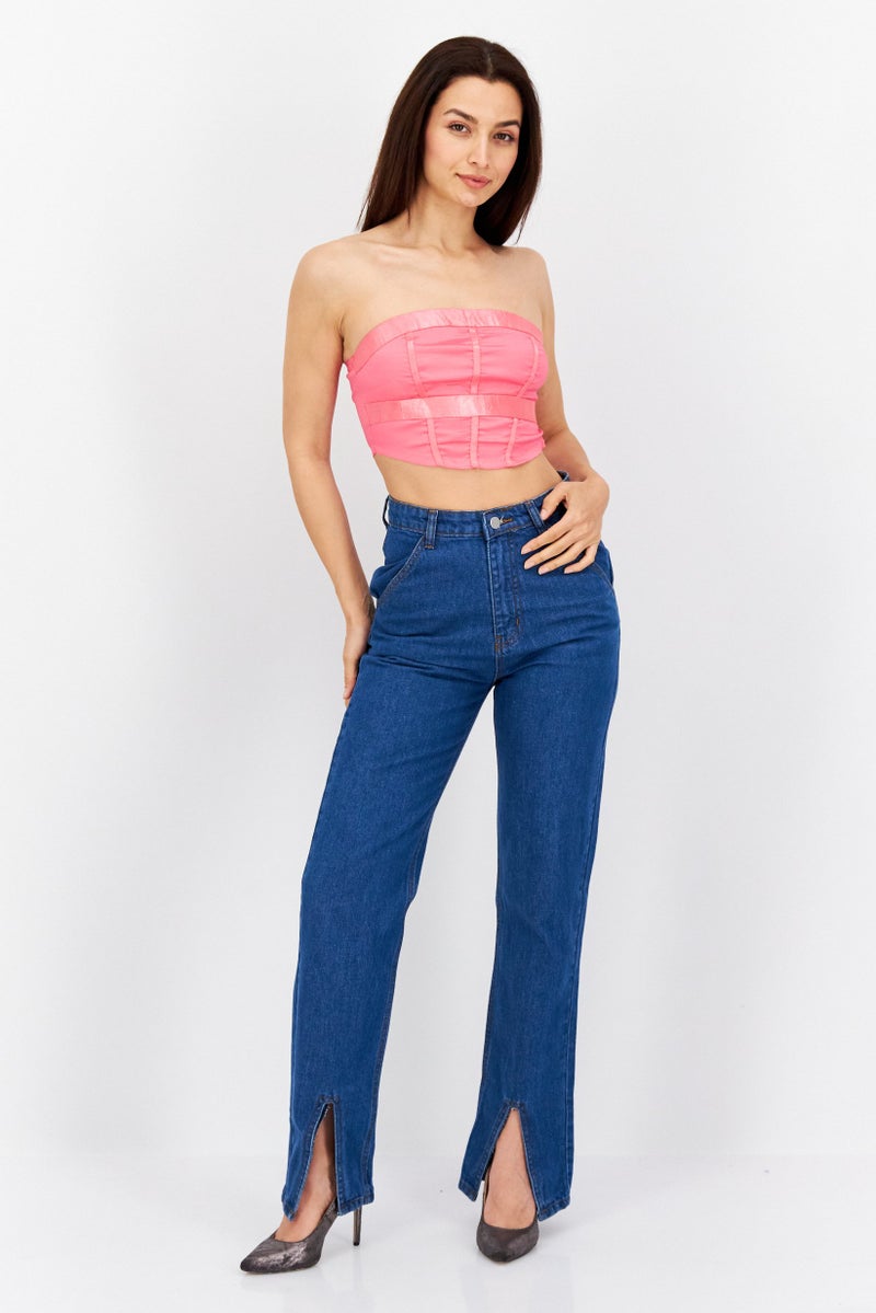 Naanaa Women Plain Corset Bustier Tube Top, Pink - Image 4