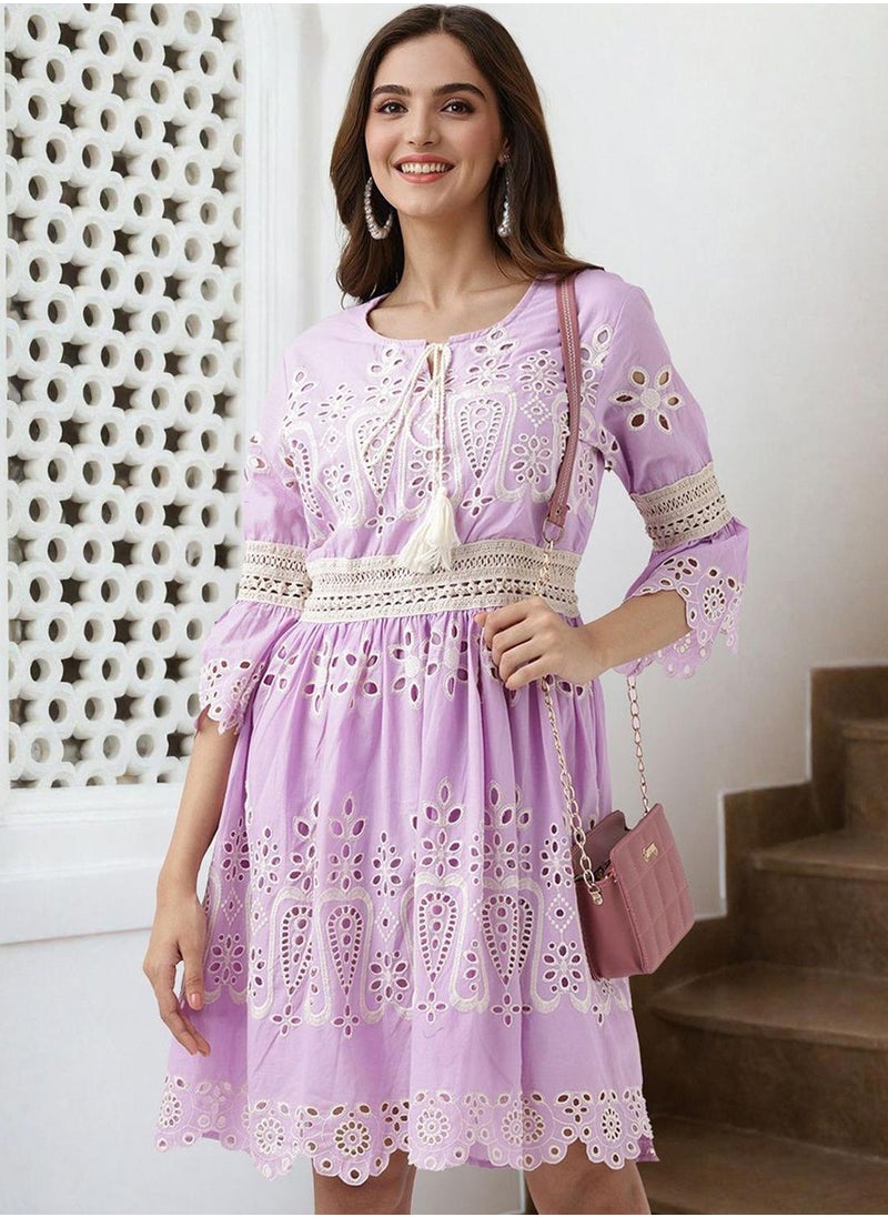 ISHIN Eyelet A-Line Dress  - Image 1