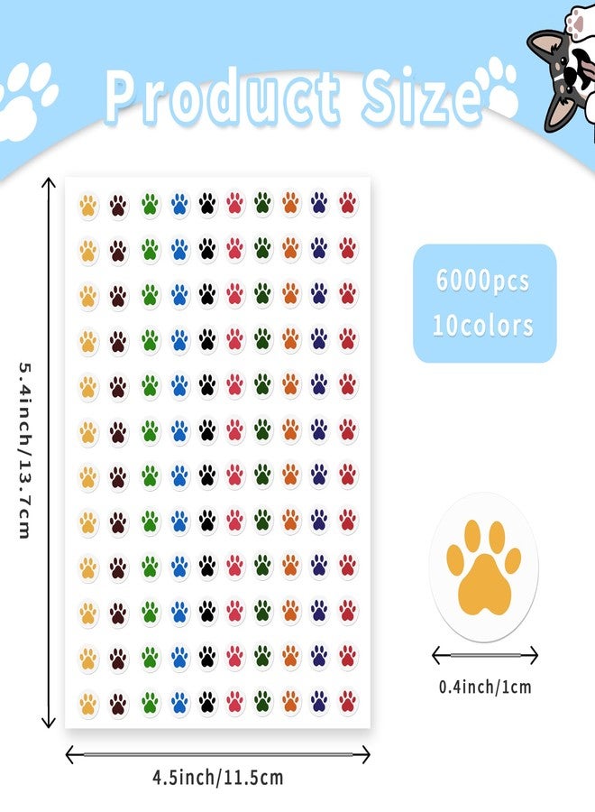 Linsuminn Paw Print Stickers, 6000 PCS Small Dog Paw Stickers, 10 Colors Dog Puppy Paw Print Labels, Mini Incentive Reward Sticker for Kids, Cartoon Behavior Chart Sticker for Students Teachers Classroom Supply - Image 2