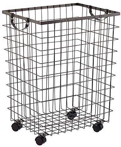 INDIAN DECOR . 28801 Laundry Basket with Wheels, Laundry Organizer, Portable Laundry Trolley - Black(Metal) - Image 1
