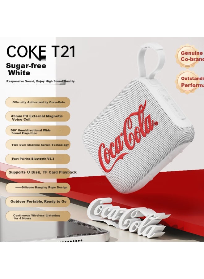 Coca-Cola مكبر صوت بلوتوث خارجي T21 محمول لاسلكي للكمبيوتر المحمول وكمبيوتر سطح المكتب والهاتف المحمول سوب ووفر مكبر صوت هدية - Image 4