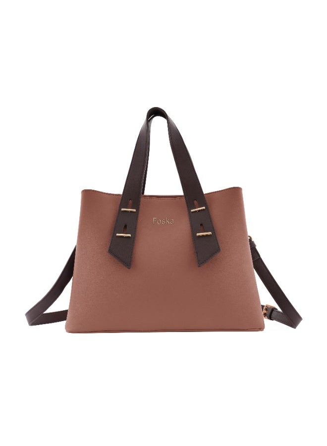 Foska Women's Elegant Tote & Shoulder Bag - Premium PU Leather - Brown - Image 1