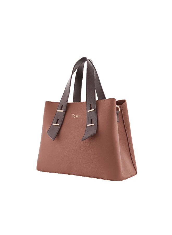 Foska Women's Elegant Tote & Shoulder Bag - Premium PU Leather - Brown - Image 2