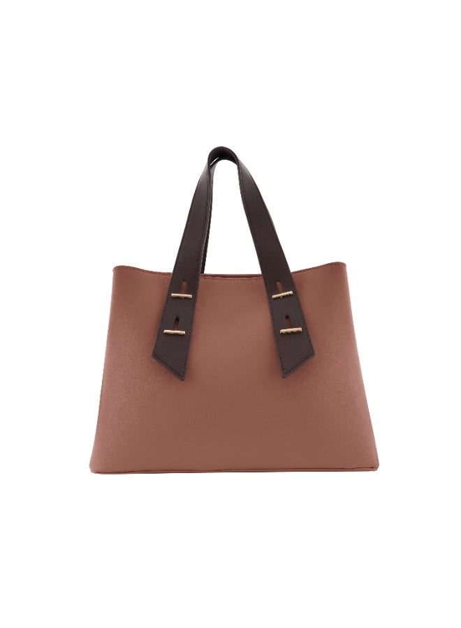Foska Women's Elegant Tote & Shoulder Bag - Premium PU Leather - Brown - Image 4
