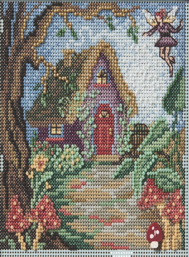Mill Hill Fairy House Beaded Counted Cross Stitch Kit Buttons & Beads 2025 Spring Series MH142514, 5.25 x 5.25 inches, Multi - Image 1