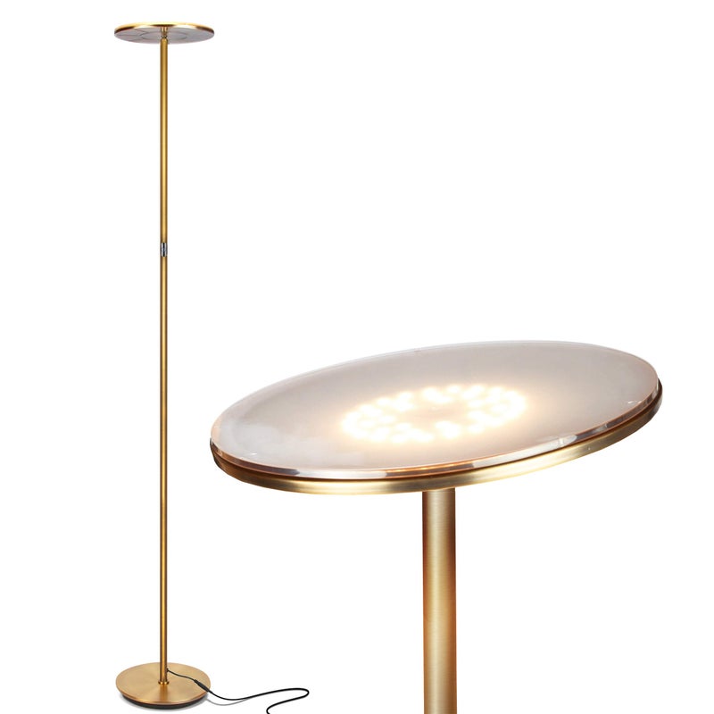 Brightech Sky LED Floor lamp for Living Rooms & Offices -Torchiere Super Bright , Dimmable, Tall Standing Lamp for Bedroom Reading - Gold Brass - Image 1