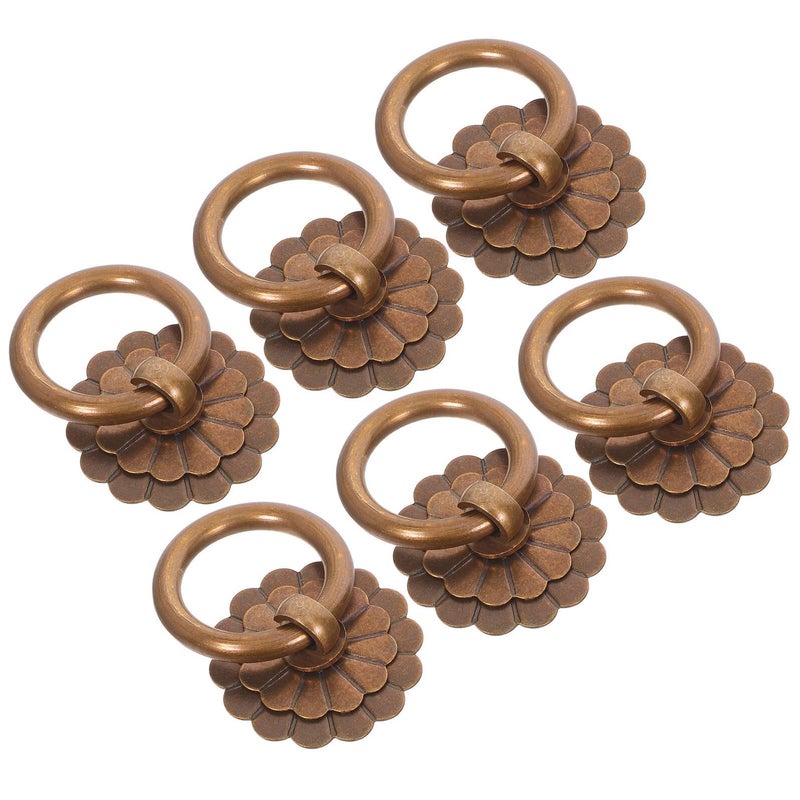 Vintage Brass Round Ring Pull Handles 6pcs Antique Bronze Cabinet Knobs With Screws - Image 2