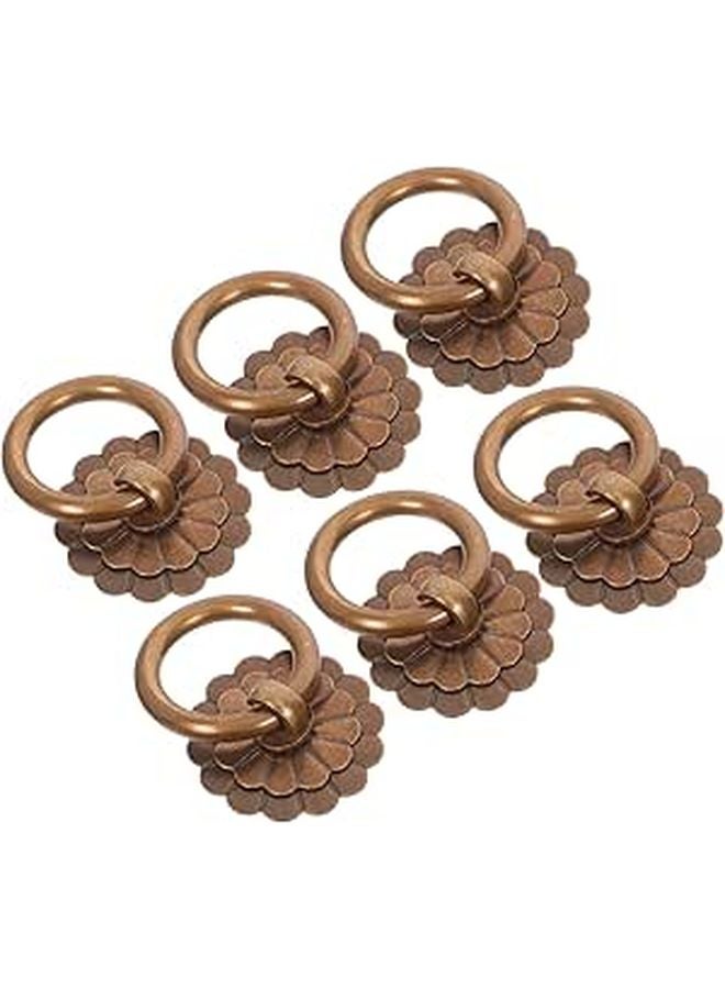 Vintage Brass Round Ring Pull Handles 6pcs Antique Bronze Cabinet Knobs With Screws - Image 1