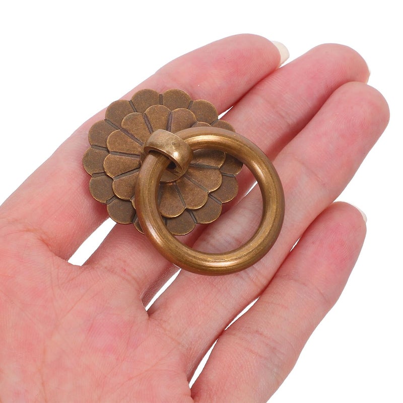 Vintage Brass Round Ring Pull Handles 6pcs Antique Bronze Cabinet Knobs With Screws - Image 5