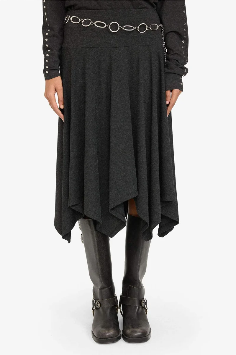 DeFacto Asymmetric Normal Waist Midi Knitted Skirt