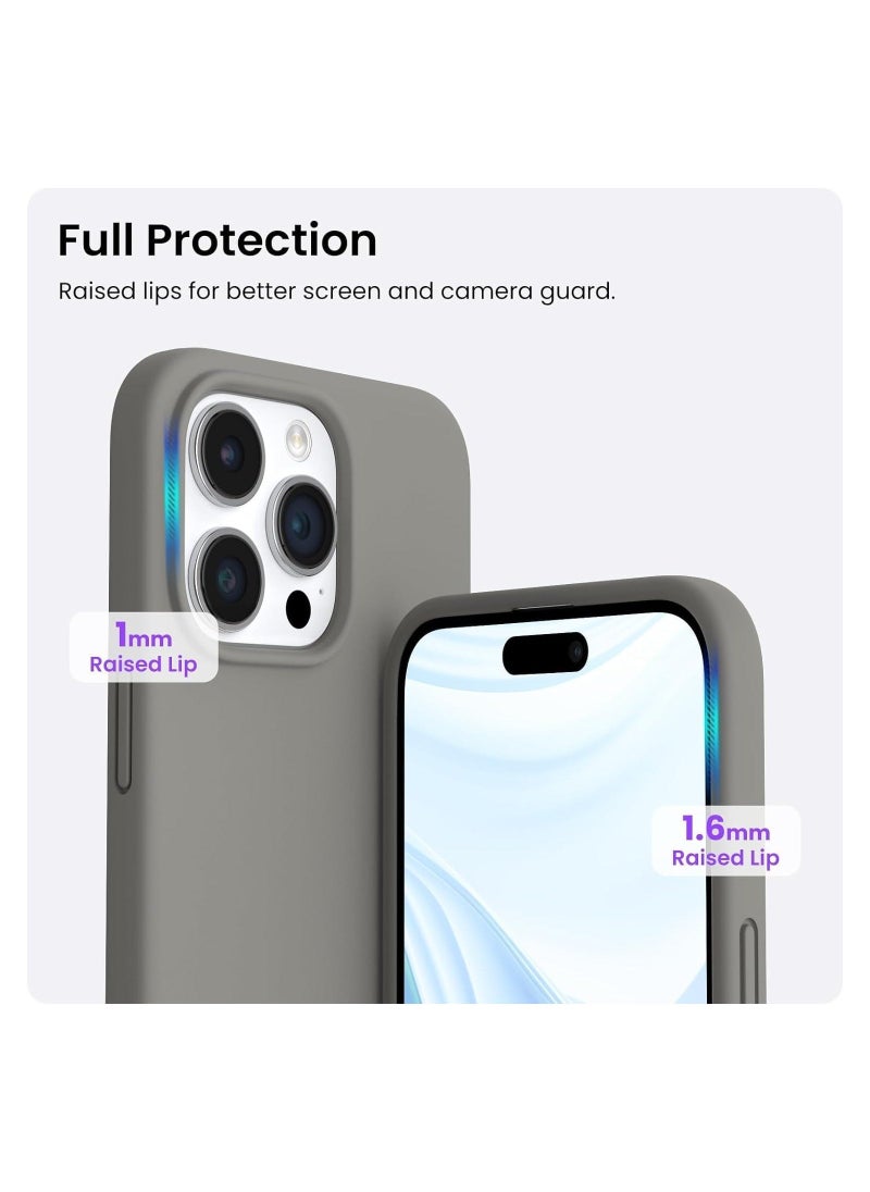 ELTRAZONE ELTERAZONE Compatible with iPhone 15 Pro Max Case Slim Liquid Silicone 3 Layers Full Covered Soft Gel Rubber Cover Protective Phone Case with Anti-Scratch Microfiber Lining (Grey) - Image 3