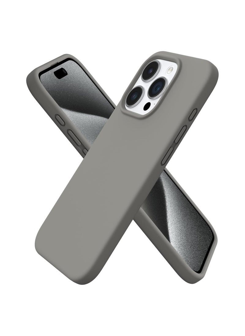 ELTRAZONE ELTERAZONE Compatible with iPhone 15 Pro Max Case Slim Liquid Silicone 3 Layers Full Covered Soft Gel Rubber Cover Protective Phone Case with Anti-Scratch Microfiber Lining (Grey) - Image 5