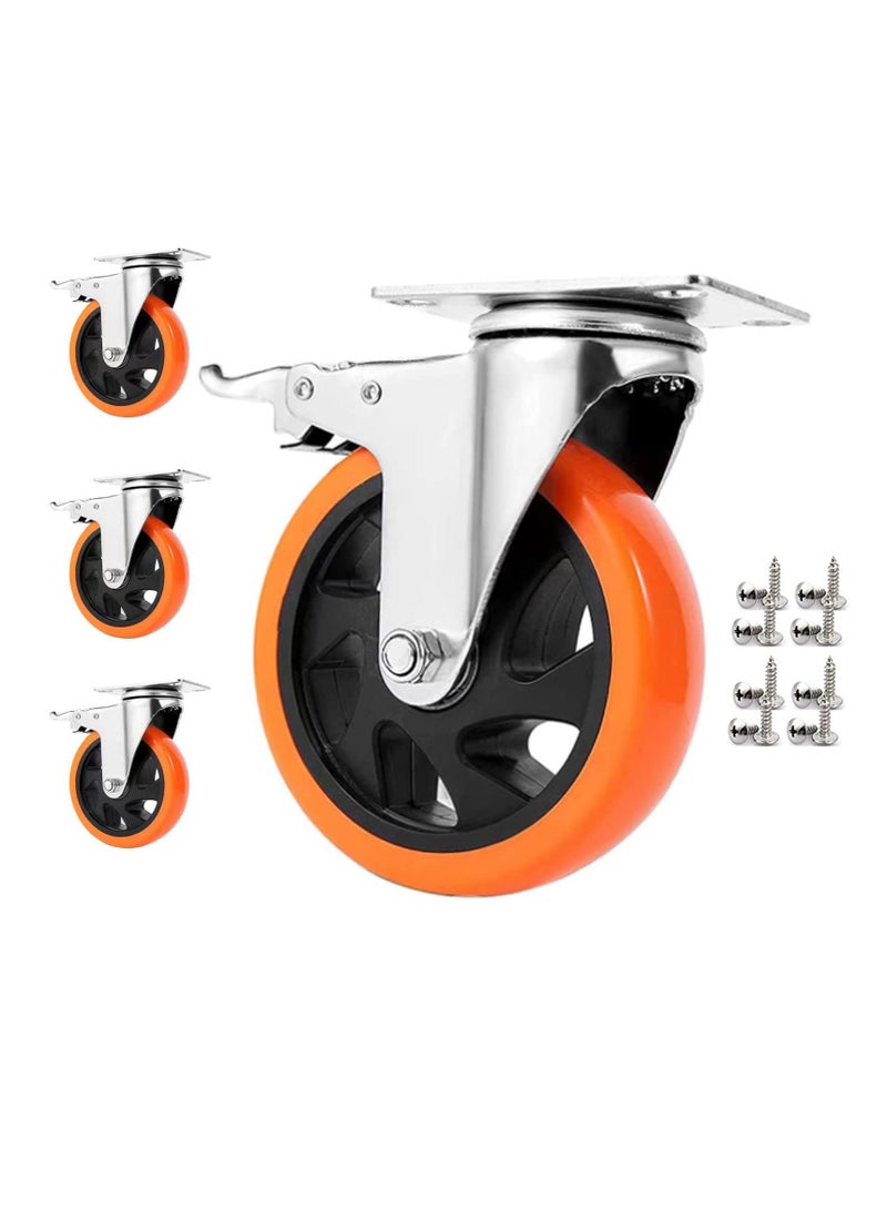 Heavy Duty Furniture Castor Wheels with Brakes - 125mm Swivel Caster Wheels Bearing 900KG - Quiet Rubber Trolley Wheels for Hardwood, Tile, Carpet, Laminate, and More - Image 1