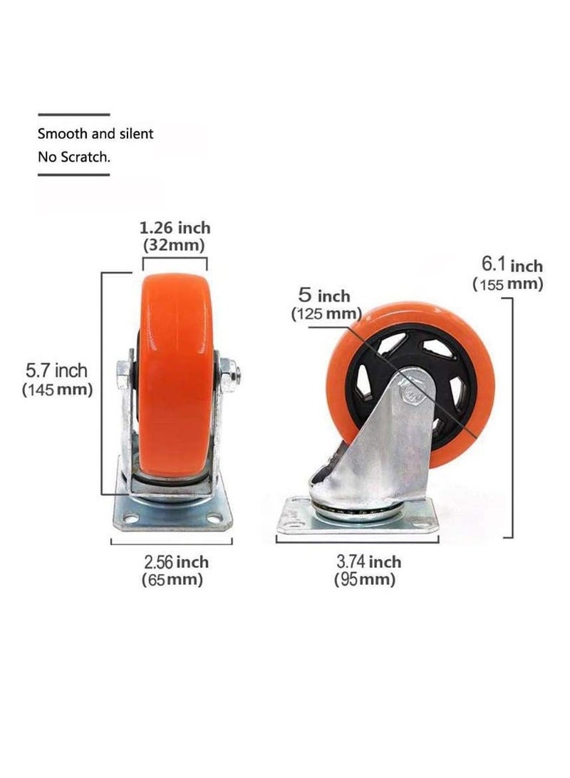 Heavy Duty Furniture Castor Wheels with Brakes - 125mm Swivel Caster Wheels Bearing 900KG - Quiet Rubber Trolley Wheels for Hardwood, Tile, Carpet, Laminate, and More - Image 2