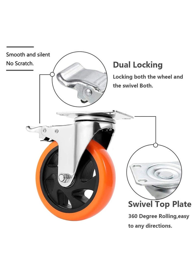 Heavy Duty Furniture Castor Wheels with Brakes - 125mm Swivel Caster Wheels Bearing 900KG - Quiet Rubber Trolley Wheels for Hardwood, Tile, Carpet, Laminate, and More - Image 4