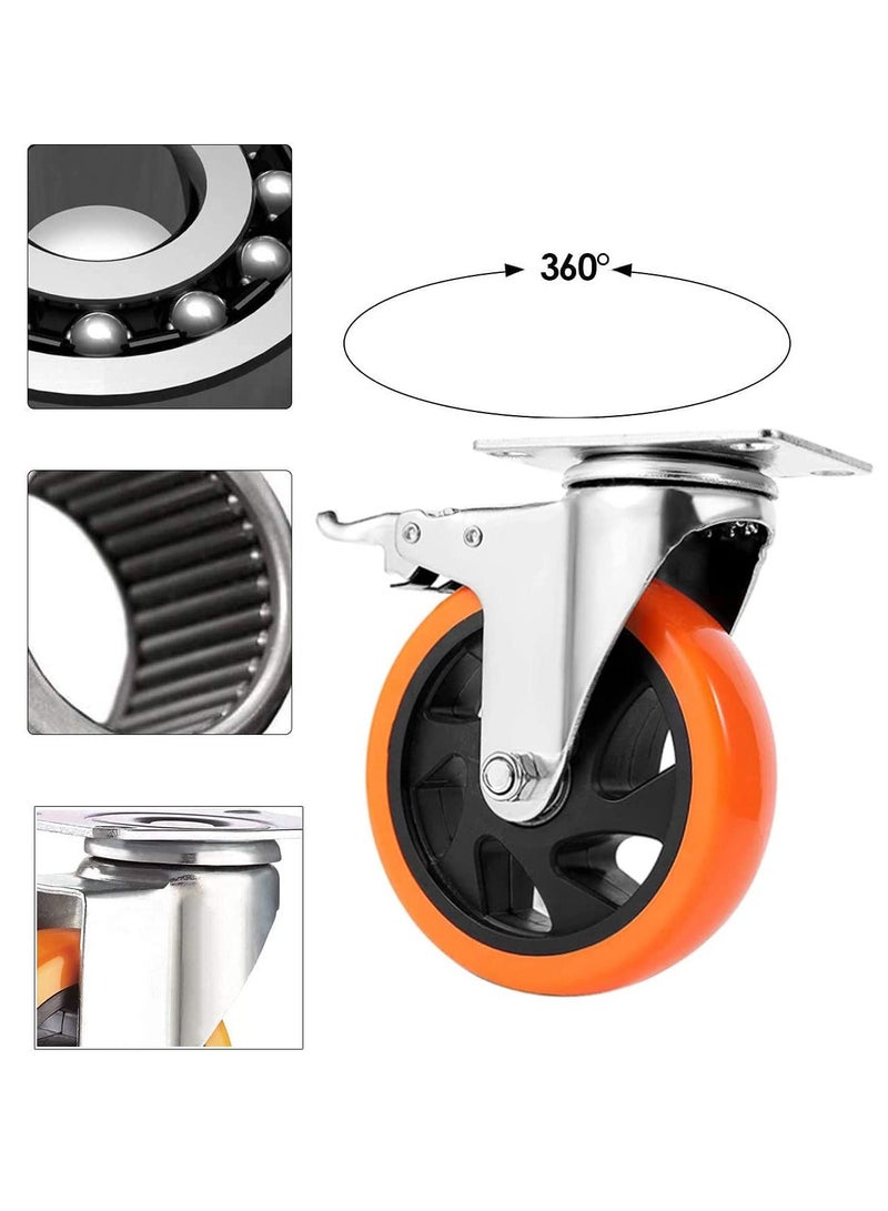 Heavy Duty Furniture Castor Wheels with Brakes - 125mm Swivel Caster Wheels Bearing 900KG - Quiet Rubber Trolley Wheels for Hardwood, Tile, Carpet, Laminate, and More - Image 3