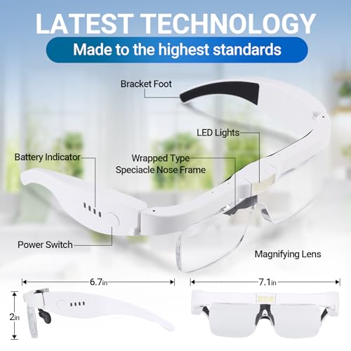 YOCTOSUN Magnifying Glass with Light, 0.75X-4.0X Magnifying Glasses, Head Magnifier Glasses with 3 LED Lights and 5 Lenses, Rechargeable Hands Free Headset Magnifier for Close Work Crafts Jewelry - Image 2