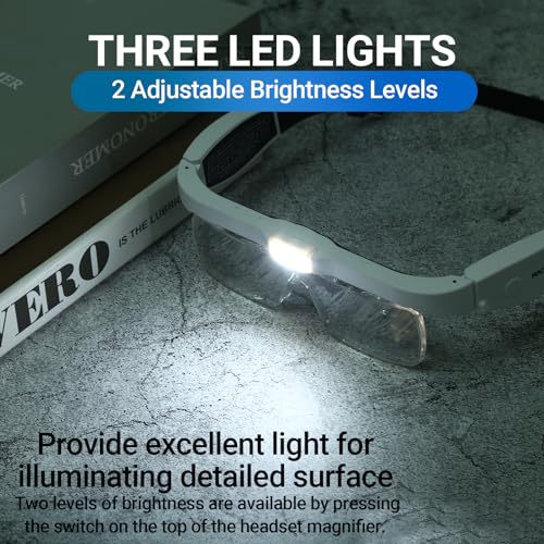 YOCTOSUN Magnifying Glass with Light, 0.75X-4.0X Magnifying Glasses, Head Magnifier Glasses with 3 LED Lights and 5 Lenses, Rechargeable Hands Free Headset Magnifier for Close Work Crafts Jewelry - Image 5