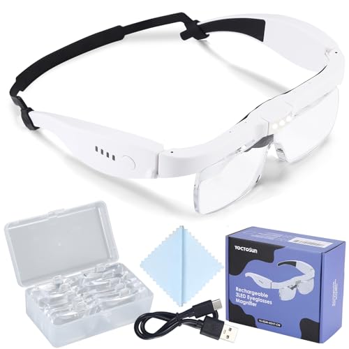 YOCTOSUN Magnifying Glass with Light, 0.75X-4.0X Magnifying Glasses, Head Magnifier Glasses with 3 LED Lights and 5 Lenses, Rechargeable Hands Free Headset Magnifier for Close Work Crafts Jewelry - Image 1