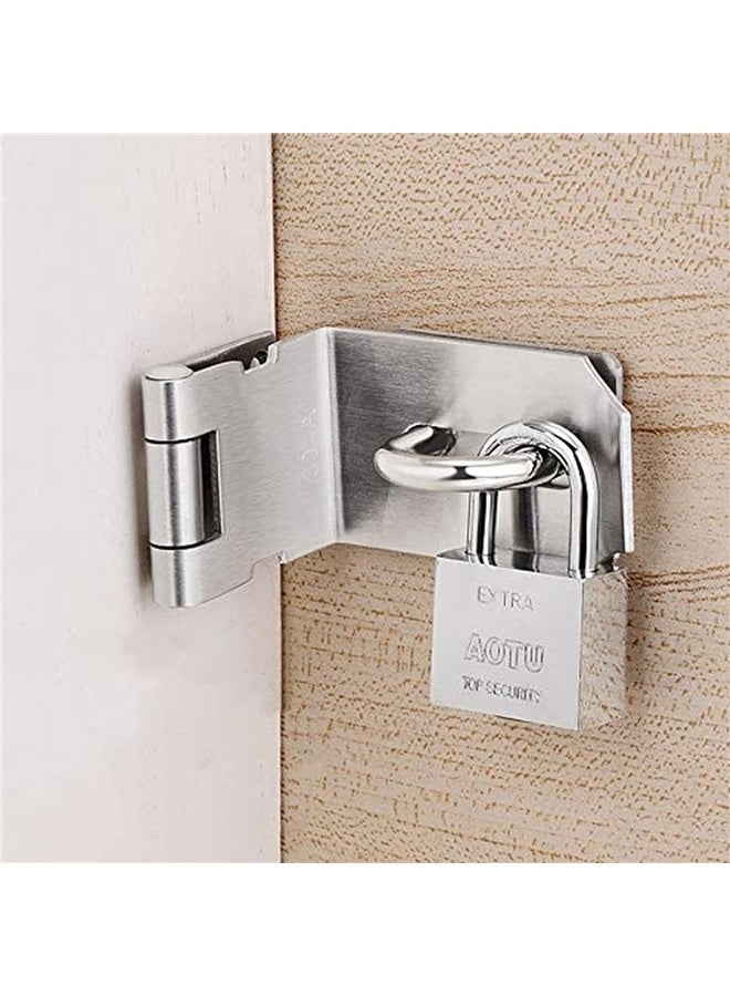 4 Inch Door Hasp Latch 90 Degree, Stainless Steel Safety Right Angle Padlock Hasp Locking Latch Security Door Clasp Hasp Lock  - Image 2