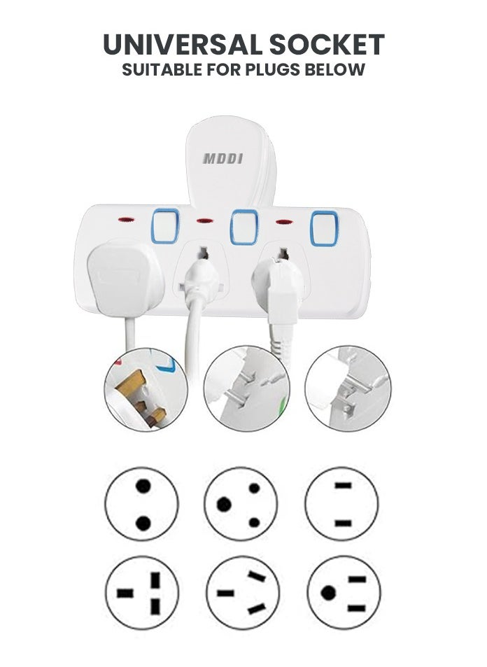 MODI - Multi Plug Power Extension Adapter 3 Way Universal Wall Uk 3 Pin Socket For Home Office And Kitchen - Image 1