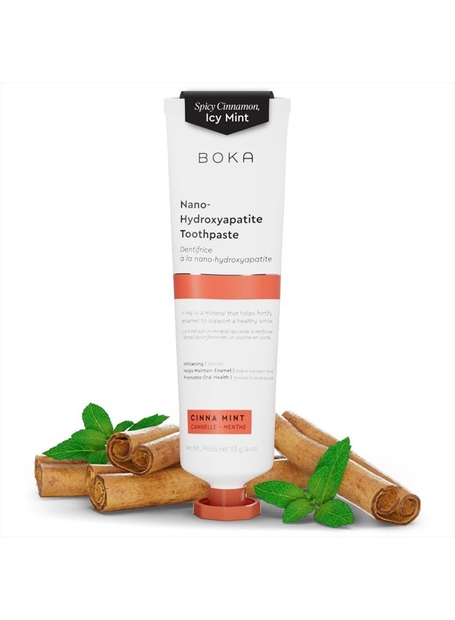 BOKA معجون أسنان خالي من الفلورايد - نانو هيدروكسيباتيت، إعادة التمعدن، أسنان حساسة، تبييض - موصى به من قبل أطباء الأسنان للعناية بالفم للبالغين والأطفال - نكهة القرفة والنعناع، 4 أونصة سائلة 1 عبوة - مصنع في الولايات المتحدة - Image 1