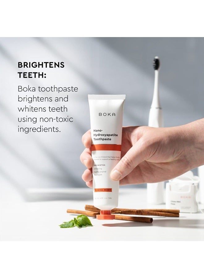 BOKA معجون أسنان خالي من الفلورايد - نانو هيدروكسيباتيت، إعادة التمعدن، أسنان حساسة، تبييض - موصى به من قبل أطباء الأسنان للعناية بالفم للبالغين والأطفال - نكهة القرفة والنعناع، 4 أونصة سائلة 1 عبوة - مصنع في الولايات المتحدة - Image 3