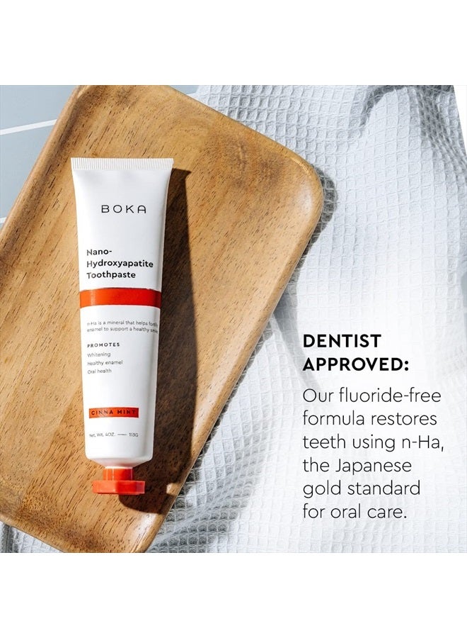 BOKA معجون أسنان خالي من الفلورايد - نانو هيدروكسيباتيت، إعادة التمعدن، أسنان حساسة، تبييض - موصى به من قبل أطباء الأسنان للعناية بالفم للبالغين والأطفال - نكهة القرفة والنعناع، 4 أونصة سائلة 1 عبوة - مصنع في الولايات المتحدة - Image 2