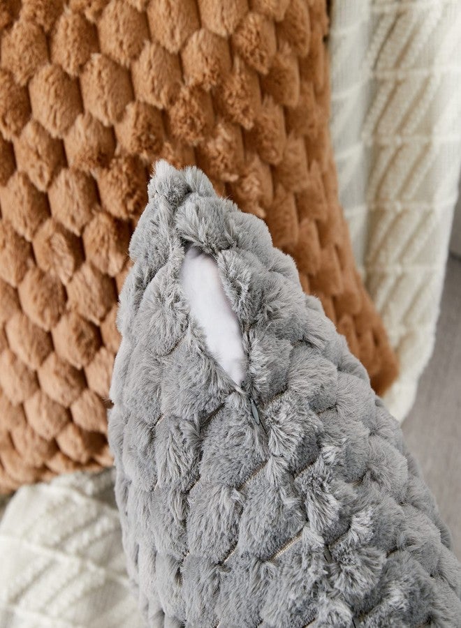 Yaertun Pack of 2 Decorative Faux Fur Grey Sofa Cushion Covers 45cm x 45cm 18x18 Inch Solid Square Throw Pillow Cases Soft Cozy Luxury Pillow Covers Couch Bed Livingroom - Image 4